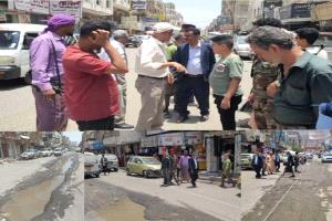 المشمر يوجه الأشغال بسرعة إعداد دراسة لإصلاح جزء متضرر من شارع التحرير الأسفل بتعز