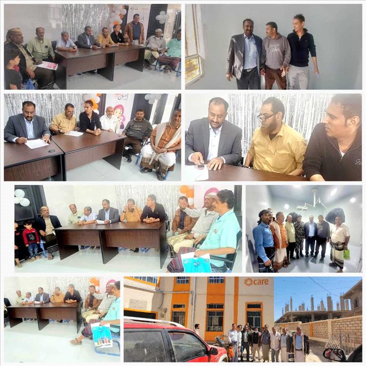 مدير عام قعطبة الشاعري ومدير الصحة ومهندس كير العالمية يستلمون مركز الطوارئ التوليدية من المقاول المنفذ.