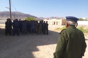 العقيد علي بادبيان يحضر الطابور الصباحي لمنتسبي أمن مديرية حجر ويلقي كلمة توجيهية