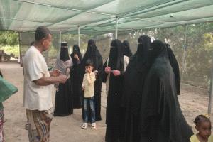 أبين : رئيسة مؤسسة البركة وفريق البيئة ينفذان زيارة ميدانية لمشاتل الفاكهة في الكود