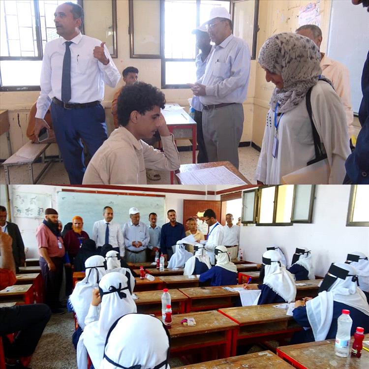 وكيل أبين جرفوش ومدير عام التربية والتعليم المحوري يدشنان امتحانات الثانوية العامة