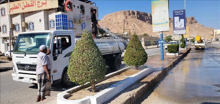 وحدة النظافة و التحسين بمديرية القطن تقوم بتقليم الأشجار و رشها و تنظيف الأرصفة بالماء