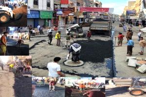 تنفيذ أعمال السفلته في شارع التحرير الأسفل بتعز