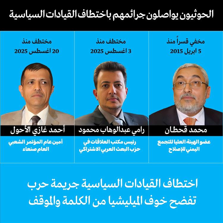 الحوثيون يواصلون جرائمهم باختطاف القيادات السياسية.. والشارع يصفها بجريمة حرب تكشف خوف الميليشيا من الكلمة