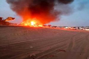 حادث مروري مروع بمأرب يسفر عن إصابات وحريق حافلة على الخط الدولي