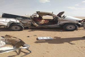 وفاة أربعة أفراد من أسرة واحدة بحادث تصادم في صحراء الجوف