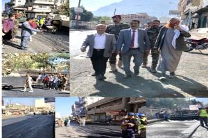 تعز.. مدير عام «القاهرة» يتفقد مشاريع إعادة تأهيل وسفلتة عدد من شوارع المديرية