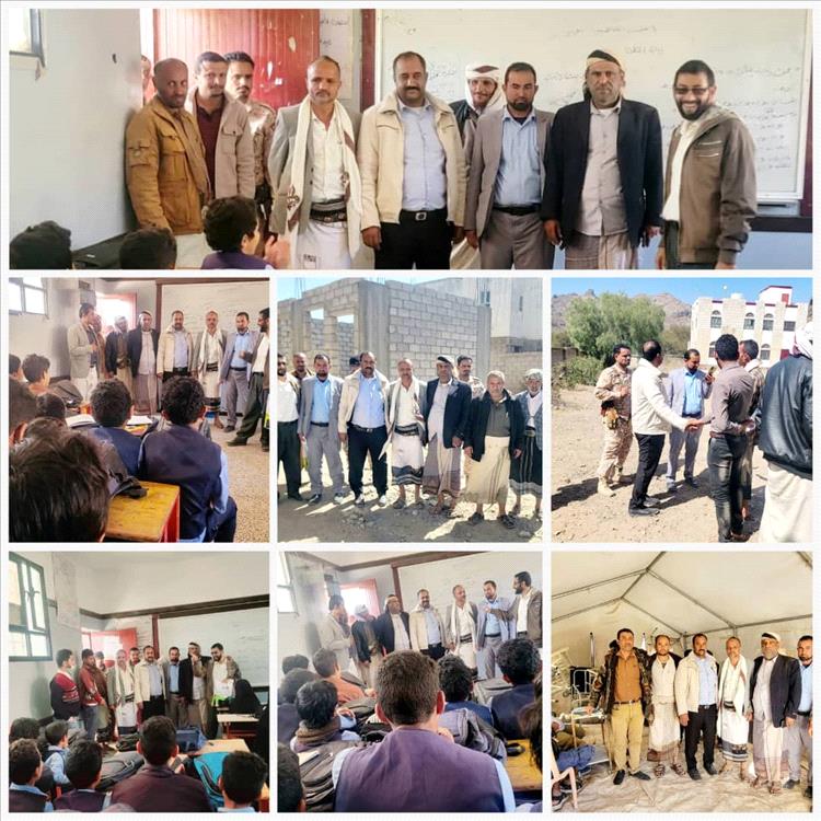 مدير عام قعطبة يتفقد مدرسة الشهيد صالح بن صالح ويتعهد باستكمالها ويبحث إعادة تشغيل المركز الصحي بغول الديمة