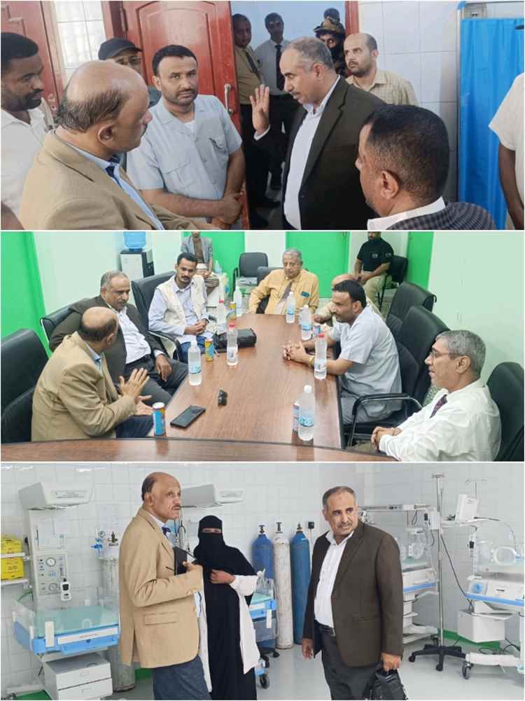 وفد رفيع من عمادة كلية الطب عدن وإدارة المخيمات بوزارة الصحة يزورون هيئة مستشفى الرازي أبين