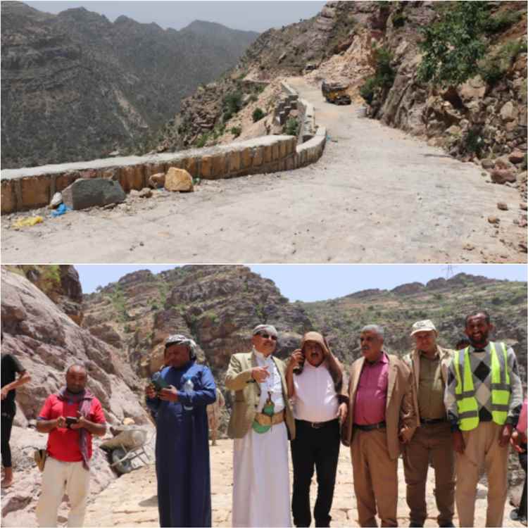 وكيل محافظة تعز ومدير عام مديرية المواسط يتفقدان مشروع رصف طريق الحَشّة